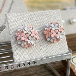 Floral Cluster Earrings in Light Peach and White